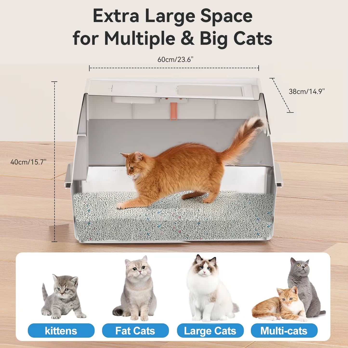 Stainless Steel Cat Litter Box with Lid,Front Entry Top Exit Kitty Litter Box, Litter Box with Litter Scoop Litter Mat-Black