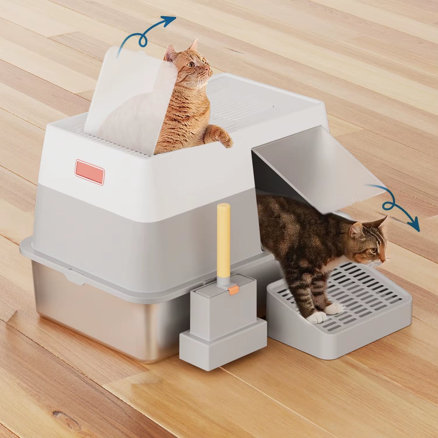 Stainless Steel Cat Litter Box with Lid,Front Entry Top Exit Kitty Litter Box, Litter Box with Litter Scoop Litter Mat-Black