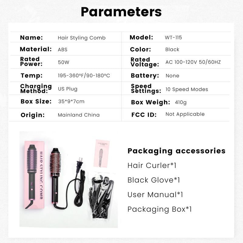 Hair Curling Brush, Thermal Brush, Ceramic Tourmaline Curling Comb, Hair Styling Tool for Home & Travel, Hair Styling Tools