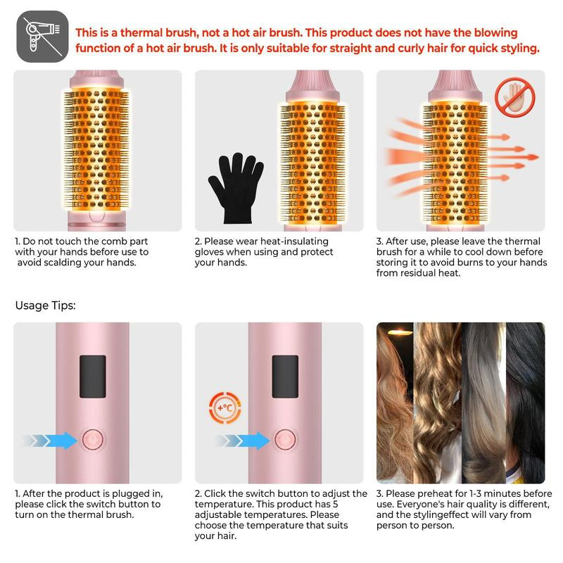 Hair Curling Brush, Thermal Brush, Ceramic Tourmaline Curling Comb, Hair Styling Tool for Home & Travel, Hair Styling Tools