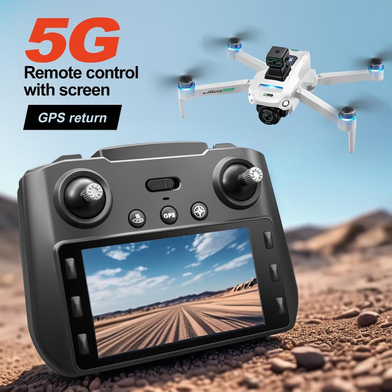 5G GPS Drone with Four-Sided Obstacle Avoidance, Optical Flow Positioning, Long Battery Life & Screen Remote Controller for Intelligent Outdoor Use Camera White