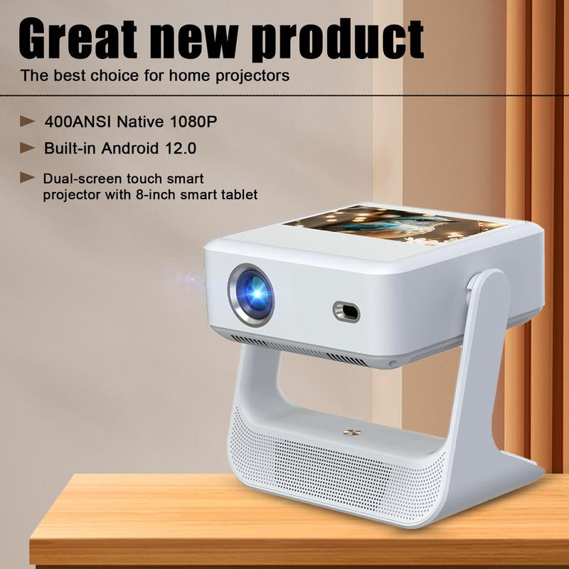 Projector 4K Ultra Hd, Support Native 1080P, Auto Focus and Obstacle Avoidance,8 Inch Touch Tablet, HD, Smart Projector, Android 12, Gimbal Base Speaker, Wifi 6, 180° Rotation, Suitable for Home Use, Home Projector, Gaming Projector, Movies and Gifts.